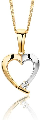 MIORE - Collar Mujer Corazón en Oro Blanco y Oro Amarillo con Circonita, Oro Real de 9KT 375, Colgante Corazón con Cadena de 45 cm en Plata de Ley 925 Dorados en Oro de 18KT, Joya Hipoalergénica.