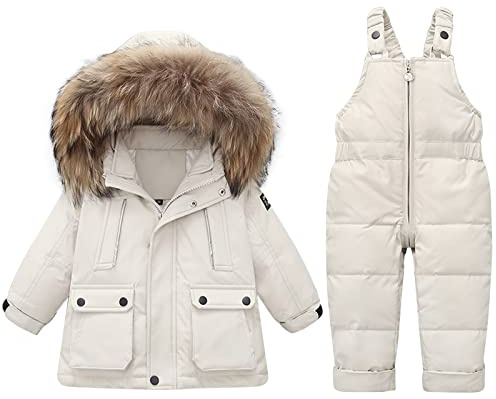 Enfant Combinaison de Ski avec Veste de Duvet, Pantalons de Ski et Doudoune à Capuche pour Enfants 2 Pièces Bébé Fille Garçon Veste Blouson Manches Longues Hiver Ensemble de Ski 1-5 Ans