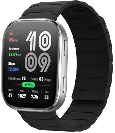 Hinnwer Correa 22mm Compatibles con Amazfit T-Rex 3 Pro 48mm/Balance 2/Bip 6/Balance/Bip 5/Bip 5 Unity/Cheetah Pro/Cheetah, Doble Magnética Silicona Pulsera Deportivo para Amazfit GTR 4 Negro