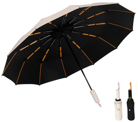 AMAS Beauty 192 Bone Folding Umbrellas，192 Ribs Wind Resistant，Automatic Folding Umbrellas for Wind and Rain (Beige)