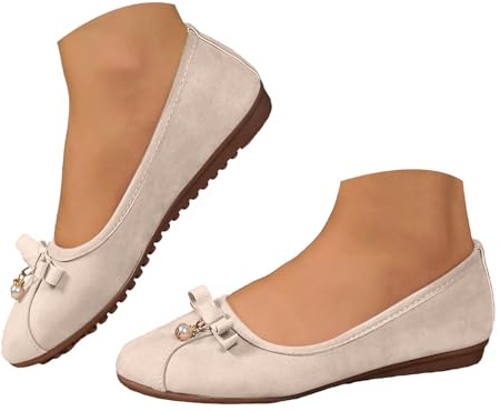 Bailarinas de mujer Punta redonda Zapatos planos de vestir Zapatos de vestir Slip On Bailarina Caminar Flats para Mujeres Cómodos Zapatos Casuales Zapatos de Barco, beige, 38.5 EU