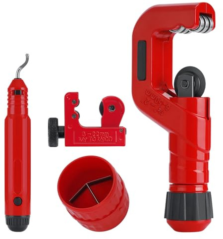 Robustes Rohrschneider-Set mit Entgratwerkzeug für Stahl-, Kupfer-, PVC-Rohre, 6–50 mm, 3–22 mm, Stahllegierung, robustes Rohrschneider-Set mit Entgratwerkzeug