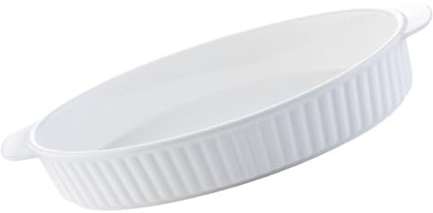 PAMINGONO Teglia da Forno in Ceramica a Forma Allungata 24 Cm Doppio Manico, Ciotola Profonda Bianca Antigraffio per Forno e Servizio, Resistente ad Alte Temperature per Cottura di Carne,