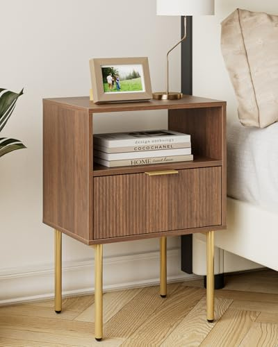 Apetaccat Mesita de Noche de Madera con 1 cajón, mesilla de Noche, mesitas de Noche para Dormitorio, salón, Nogal