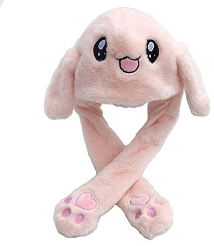 dressfan Unisex Plüsch Tier Hase Ohren Hut Mütze mit Wackelohren Beweglichen Ohren,Drücken der Tiermütze Machen die Ohren Bewegen Geburtstags Weihnachts Geschenk,A-Rosa