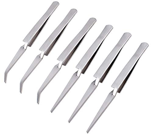 WANDIC Kreuzverriegelungspinzette, gebogen und gerade, umgekehrt, Edelstahl, DIY-Schmuck, Hobby, Bastelwerkzeug, 6 Stück
