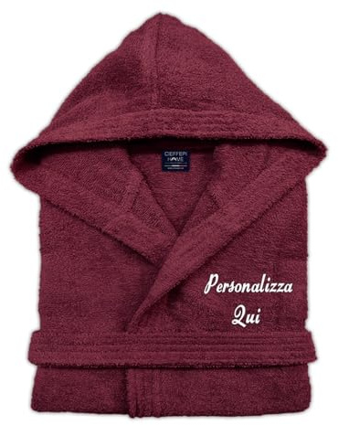 Cieffepi Home Collections Solo Mio Basic Accappatoio Personalizzato con Cappuccio in Morbida Spugna idrofila di Puro Cotone (S, Bordeaux)
