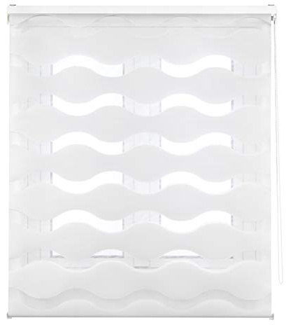 Blindecor Lira Wellen – Doppelrollo Tag und Nacht, Gebrochenes Weiß, 140 x 180cm (Breite x Höhe)