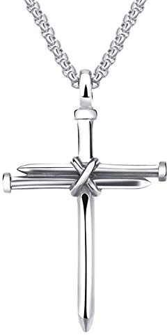 Flongo Herren-Kette Männer Kreuz Anhänger, Edelstahl Anhänger Halskette Schwarz Silber Gold Nagel Kreuz Poliert Herren-Accessoires