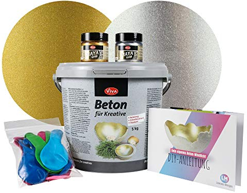 5 kg Beton Set für Große Windlichter (Gold/Silber) - Kreativ Beton für Windlichter, Basteln, Gießen - Maya Gold Viva Decor
