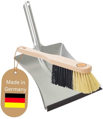 Novaliv Kehrblech Set Kehrblechgarnitur Handfeger FEINE KUNSTBORSTEN und Kehrblech mit Gummilippe Silber verzinkt Kehrblechbesen zum Aufkehren Handkehrset Kehrblechset Kehrschaufel Feger und Kehrblech