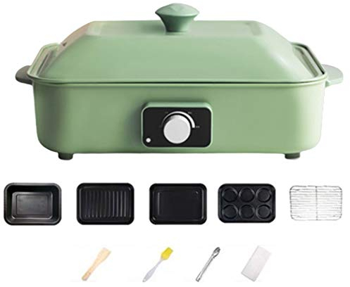 Compact 4 en 1 Multifuction Barbecue électrique/Hot Pot/Dorayaki/Muffins Cooker, Korean Barbecue Grill, Revêtement anti-adhésif multi plaque 4-pièces,Vert