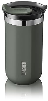 WACACO Octaroma Lungo Vacuum Insulated Coffee Mug, Double-Wall Stainless Steel Travel Tumbler with Drinking Lid, 10 fl oz(300ml), M Size, Grey