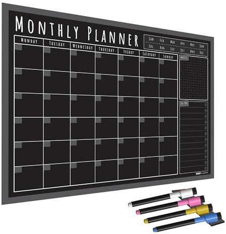 The Magnet Shop WallTAC monatlicher Wandplaner-Aufkleber mit Tafelstiften, hergestellt in Großbritannien, leicht zu entfernender, trocken abwischbarer Kalender [30 x 42 cm] (Schwarze Tafel – MP2, A3)