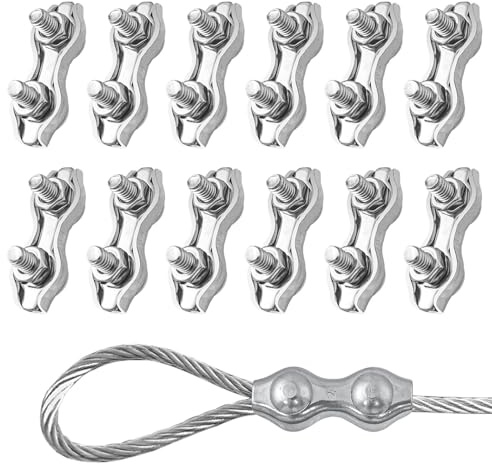 SyiXute 12 Stüke M2 Duplex Klemme,Drahtseilklemme,304 Edelstahl Drahtseile Clip für 2 mm Drahtseile Rostfrei Kabelklemme