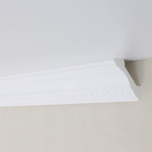 PROVISTON | Moldura de estuco | Poliestireno | 53 x 53 x 2000 mm | Blanco | Moldura para techo | Se puede pintar | Montaje sencillo | De alta calidad | Estable y ligera | 2 metros