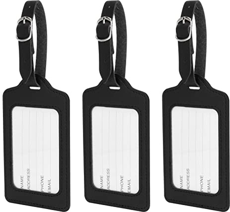SUSSURRO 3 Pcs Luggage Tags, PU Leather Luggage Labels with Name ID Card