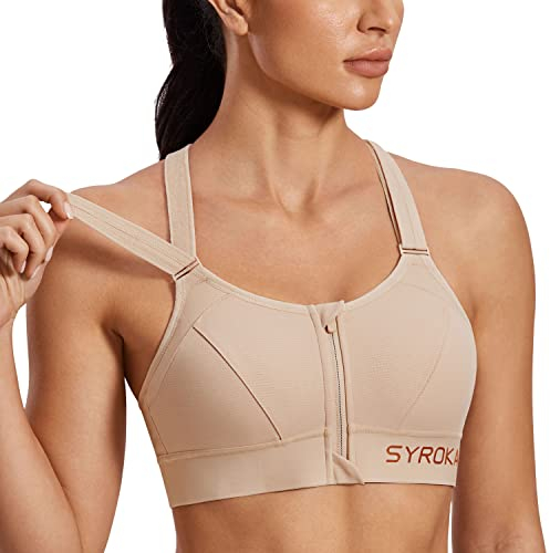 SYROKAN Sport BH Damen Ohne Bügel Starker Halt Shock Absorber BH Bequemer Gepolstert Beige 70G