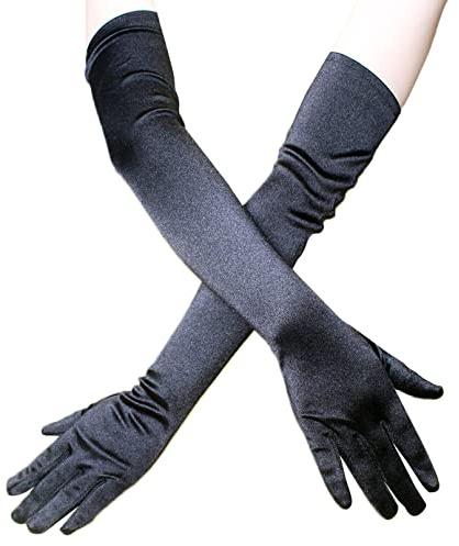 Guanti lunghi da donna Guanto da sera Opera Party Guanto in raso anni '20 Guanti da dito elasticizzati Lunghezza gomito per abiti Costume da cigno (Nero)