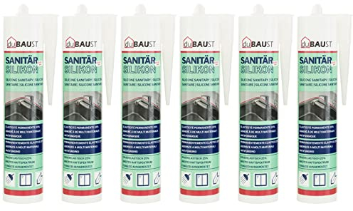 6x dubaust SAS24 Sanitärsilikon elastisch dauernassbeständig schimmelresistent Bad Küche Dusche Feuchträume 310ml Kartusche (beige)