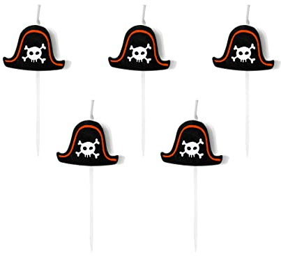 Set 5 Kerzen Piratenhut – Piraten Party Kuchenkerzen | Kuchendeko & Tortenstecker für Kindergeburtstag, Pirates Motto Party, Schatzsuche, Cupcakes & Muffins