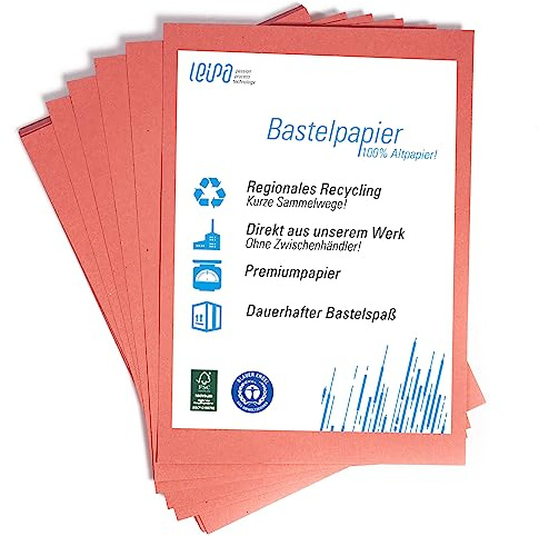 200 Blatt A4 Buntpapier Basteln Rot Bunte Pappe Blätter für Kinder 130g/m² LEIPA Manila-Karton Dekorieren, Recyceltes Bastelpapier, Tonpapier Bastel-Papier Bastelset Malblock, Vintage/Retro (A4)
