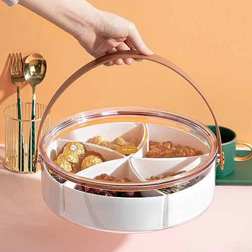 DAZZLEEX Plateau de service divisé, plateau de rangement pour fruits avec couvercle avec poignées et 5 plats individuels pour noix, bonbons, collations 26 x 8 cm