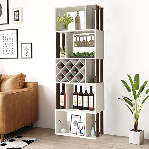 Deckenregal, industrieller Barschrank, moderner Weinflaschenhalter und Präsentationsregal aus Holz, freistehender Weinschrank mit 5 Ebenen, großer Platz, 64 * 12 * 24 Zoll/Weiß