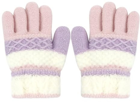 ALLY-MAGIC Kids Gloves, Knit Gloves for Winter, Stretchy Kids Mittens Full Finger for Children, Fluffy Warm Childrens Knit Mittens for Boys and Girls Y9TWETZHST (Pink&Purple)