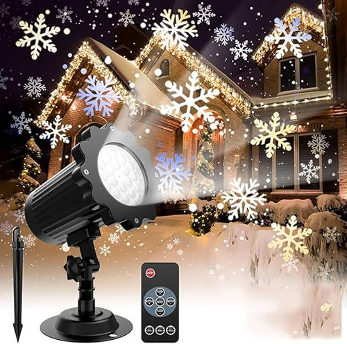 Christmas Projector Lights Outdoor, Snowflake Projector Lights with 4 Modes Snowfall Projector Waterproof LED Snowfall Projection Lamp Outdoor Christmas Decorations for Holiday Party Garden Patio (A)