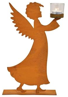 Kerzenhalter Engel aus Metall gerostet Deko Rost Weihnachten Teelichthalter 35 cm hoch (ohne Gals und Teelicht)