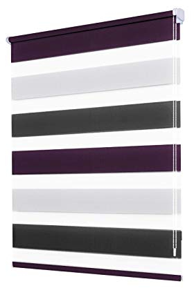 Doppelrollo Klemmfix ohne Bohren - 40 x 140 cm,Weiß-anthrazit-aubergine lichtdurchlässig & Blickdicht - Duo Klemmrollos für Fenster ohne Bohren - Stoffbreite 36 cm