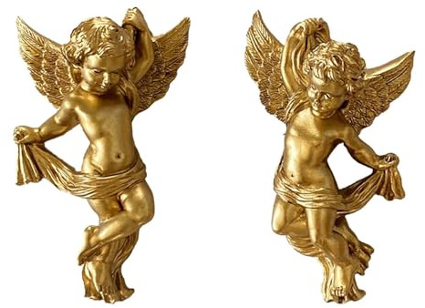 MagiDeal 1 Paar Cherub-Engel-Statue, Wanddekoration zum Aufhängen, 14,5 cm hoch, schöne Engelsfigur für Schlafzimmer, Badezimmer, goldene Farbe