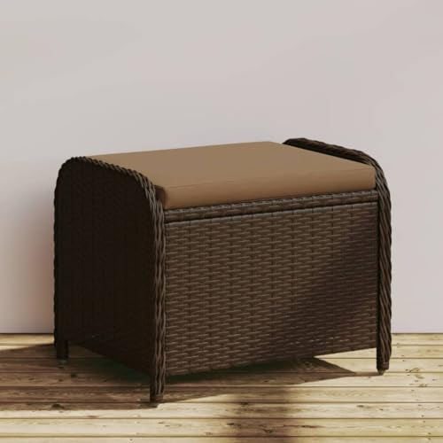 Tidyard Gartenhocker mit Kissen Sitzhocker Hocker Campinghocker Fußteil für Balkon Terrasse Braun 58x46x46 cm Poly Rattan