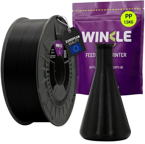 WINKLE Polypropylen PP Filament 1.75mm Schwarz, 1.5kg Spule, 3D Drucker Filament Kompatibel mit FDM Druckern, PP 3D-Druckmaterialien, Maßgenauigkeit +/- 0.05mm, Chemikalienbeständig