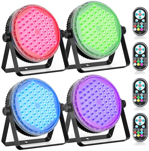 Oloaxolx Juego de 4 focos LED Par de 120 W, 60 ledes, con mando a distancia, RGBW 4 en 1, 8CH/DMX512, LED Luces de escenario Foco de discoteca Luz de fiesta para bodas, bares, clubes, decoración