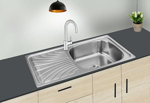 Omeere, 75 x 40 cm - Évier de cuisine - En acier inoxydable 304 - Épaisseur : 0,8 mm - Évier encastrable - Carré - 1 bac - Petite cuisine (étagère à gauche)