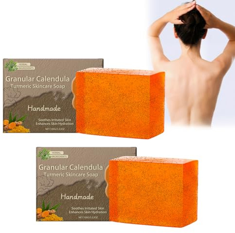 Calendula Turmeric Soap Aufhellende Seife für natürlichen Hautglanz, Ringelblumen-Kurkuma-Gesichtsreiniger Natürliche Kurkuma-Seifenstück für Gesicht und Körper, Ölkontrolle und tiefenreinigend