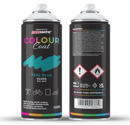 Colour Coat Pro-Matic Teal Turquoise Blue Gloss RAL 5018 Aerosol Spray Paint 400ml (2)