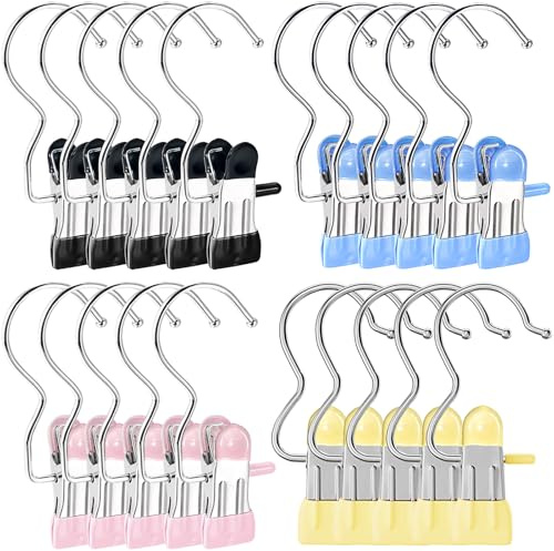 Wäsche Haken Satz,20 Stück Edelstahl Wäsche Haken rutschfest Kleiderbügel Clip 360° Drehbarer Stiefelhalter Kleiderbügel Clip Reisen Kleidung Kleiderbügel für Hosen Schuhe Mützen Handtuch