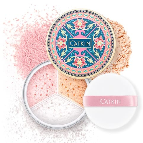 CATKIN Cipria in Polvere, Cipria Trasparente Fissante, Texture Leggero, Finish Matte, Uniforma l'incarnato, Idratante e Anti-Età, Tenuta fino a 12 Ore, per Pelli Secche, 4g*3