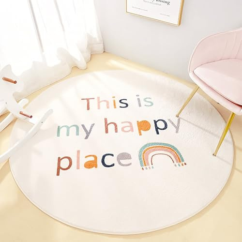 AIMECO Kinderteppich Rund 160CM - Weicher Kuscheliger Teppich für Kinderzimmer Mädchen Schlafzimmer, Motiv Alphabet Regenbogen, Dünn & Pflegeleicht