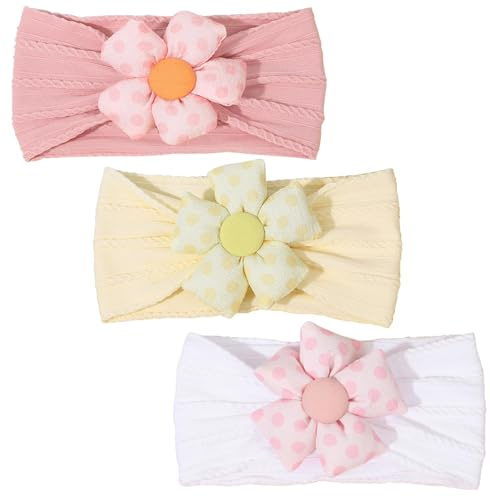 3 fasce per capelli per neonati, in nylon, morbide, per neonati, per neonati, per neonati, per bambini (giallo rosa bianco)