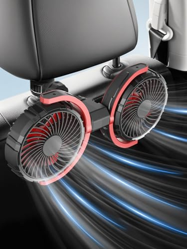 Car Fan for Backseat for Kids 360° Rotatable Dual Head USB Powered Car Fans that Blow Cold Air 3 Speed Wind Desk Fan Low Noise with Locking Clip Suction Cup for Vehicles SUV RV Truck 5V/2A