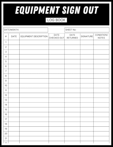 Equipment Sign Out Log Book