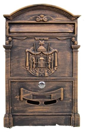 Cassetta delle lettere vintage in metallo con grande capacità, oro antico, per esterni, per la ricezione di posta, supporto da parete, posta di sicurezza, cassetta delle lettere