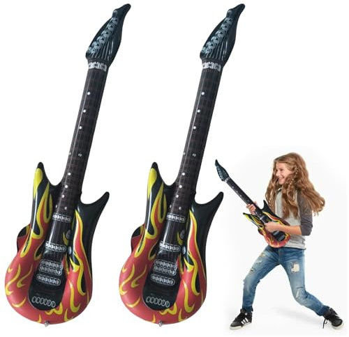 2 chitarre ad aria da gonfiare, fiamme gonfiabili, strumento musicale gonfiabile, chitarra ad aria, per bambini, strumenti gonfiabili per feste, temi, feste, carnival, carnevale (90 cm)