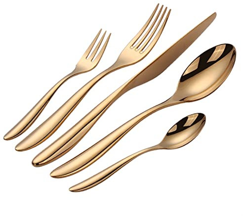 Bestecksets 5-teiliges Set Gold Geschirrset Edelstahl Komplettes Geschirr Gabel Löffel Messer Set Tischbesteck Küche Geschirrset Tischservice Geschenk