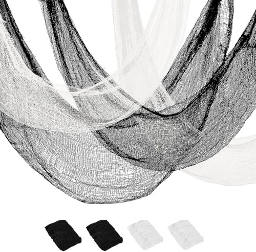 Anguxer 4 Piezas Tela Espeluznante de Halloween Negra 185x80 cm - Gasa para Decoración de Casas, Puertas, Ventanas, Jardines - Ideal para Crear Ambientes Aterradores en Fiestas y Eventos