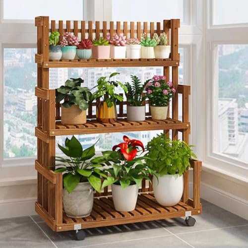 Supporto per piante a 3 livelli con altezza regolabile a scaletta per fiori, scaffale da giardino per interni ed esterni, 60 cm, con 4 ruote, perfetto per vasi e piante